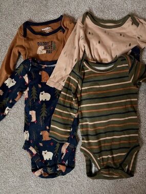 Multi-Pack Long-Sleeve One-Piece Bodysuits - Green, Navy, Tan